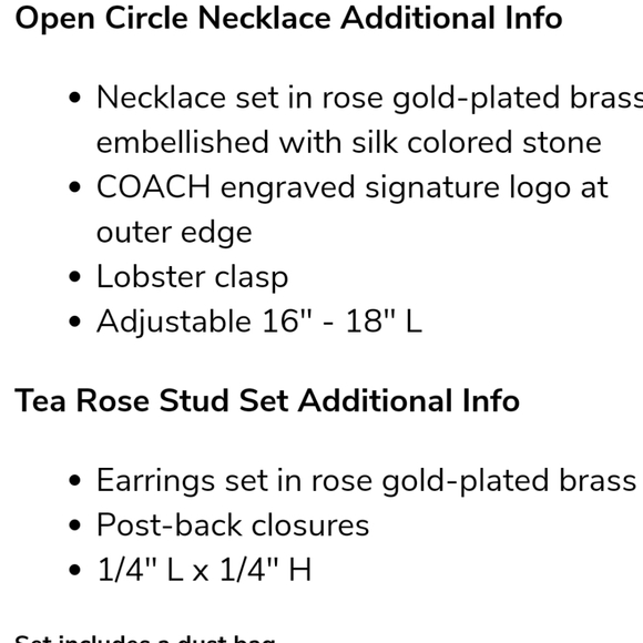 NEW Coach Circle Open Necklace & Tea Rose Stud Set - Picture 6 of 6